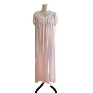 BabyPink Sheer Nightgown Floral Embroidery Vintage Miss Elaine Size L Bohemian